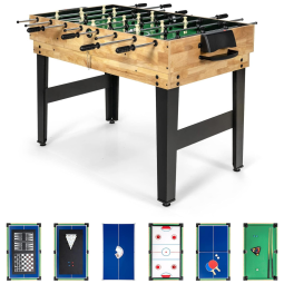 Mesa de Jogos 10 em 1 para Diversão em Casa com Pebolim, Sinuca, Shuffleboard, Pingue-Pongue, Xadrez, Damas, Boliche e Gamão, Goplus