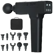 Massageador Pistola Elétrico Profissional Sem Fio 10 Acessórios e 20 Velocidades, YOUDGEE, Preto