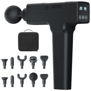 Massageador Pistola Elétrico Profissional Sem Fio 10 Acessórios e 20 Velocidades, YOUDGEE, Preto