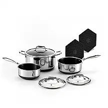 Jogo de Panelas HexClad Híbrido 6 Peças Aço Inox com Cerâmica Livre de PFAS Indução Prata