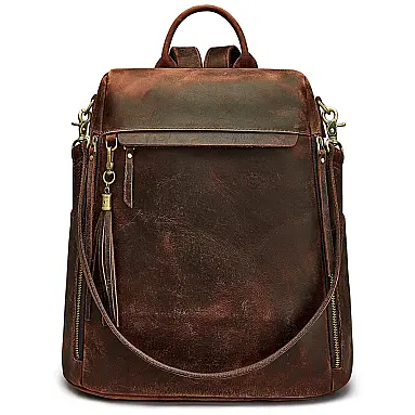 Mochila Feminina de Couro Vintage,