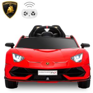 Carrinho, Carro Elétrico Lamborghini, 1 lugar, 12V, com controle remoto, USB MP3, 3 km por hora, 2 a 6 anos, BAHOM, Vermelho