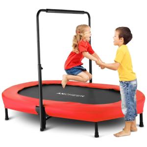 Cama Elastica Infantil com Diâmetro e Corrimão Ajustável para até 100 kg, ANCHEER, Vermelho