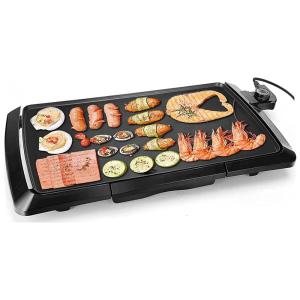 Churrasqueira Grill Elétrica para até 8 Pessoas com Chapa Antiaderente e Controle de Temperatura, 110V 1500W, Go4max, Preta