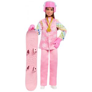 Boneca Barbie Careers Snowboarder com jaqueta rosa prancha que muda de cor e mais de 10 acessórios de esportes de inverno 2025