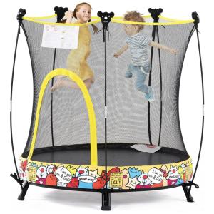 Cama Elastica Infantil com Diâmetro e Cesta de Basquete para até 100 kg, STEELWAY DD123232, Amarelo