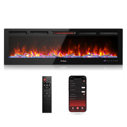 Lareira Elétrica de Embutir A45x152L com Controle Remoto, Crepitação de Som e APP, 110V 1500W, TURBRO, Preta