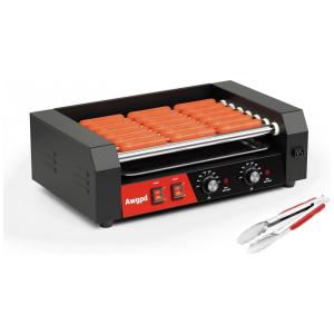 Máquina de Hot Dog com 18 Rolos para 18 Hot Dogs, Capacidade de 7 Rolos Antiaderentes, Grill para Salsichas, Bandeja Coletora, Awgpd