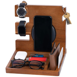 WUTCRFT Porta Chaves e Organizador Tudo em Um de Madeira com Suporte para Celular, Marrom