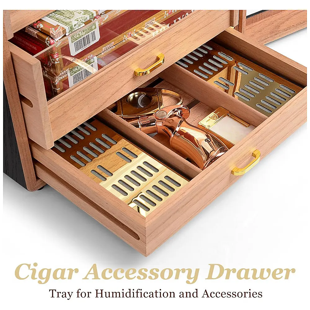 Humidor Marvero Preto Cedro 300 Charutos Higrômetro Digital Gavetas — foto 3