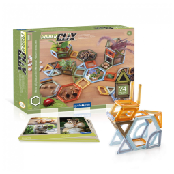 Conjunto de blocos magnéticos Guidecraft PowerClix Frames, 74 peças para construções geométricas 2D e 3D para Brincadeiras Criativas