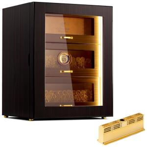 Umidor para Charutos com Iluminação LED, Interior de Cedro para 100-150 Charutos, Higrômetro Digital e Umidificador - Presente Ideal,CINOROW