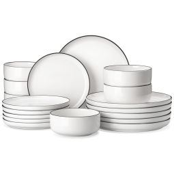 Aparelho MALACASA, 18 Peças de Porcelana Moderna para Jantar, Serviço para 6 Pessoas, Branco com Detalhe Preto, Resistente a risco