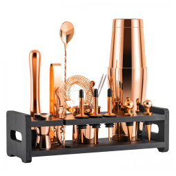 Kit Bn Profissional 24 Peças em Aço Inoxidável com Suporte de Madeira, Cobre, SOING, Dourado