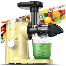Centrifuga de Frutas com 2 Velocidades, Fácil de Limpar, Inclui Livro de Receitas em Inglês, 110V 150W, Aeitto, Amarela