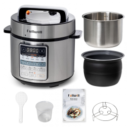 Panela de Pressão Elétrica Fullwill 6 litros Dual Pots, 12 em 1 MultiFunção com Panelas de Cerâmica e Aço Inoxidável 304, Cozinha à Pressão