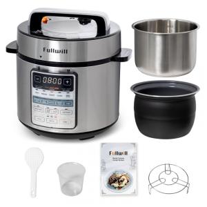 Panela de Pressão Elétrica Fullwill 6 litros Dual Pots, 12 em 1 MultiFunção com Panelas de Cerâmica e Aço Inoxidável 304, Cozinha à Pressão