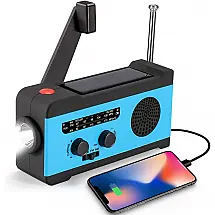 Rádio AM, FM, NOAA Portátil, Recarregável via Manivela e Solar, LED SOS, CRAZYFIRE 8541720448, Azul