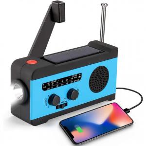 Rádio AM, FM, NOAA Portátil, Recarregável via Manivela e Solar, LED SOS, CRAZYFIRE 8541720448, Azul