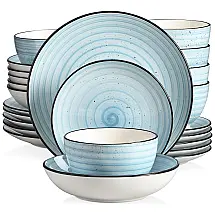 Aparelho de Jantar com 24 Peças de Cerâmica Ideal ara 6 Pessoas, vancasso Azul