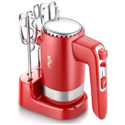 Batedeira Elétrica de 10 Velocidades com 4 Acessórios em Aço Inoxidável, 110V 300W, Bear, Vermelha