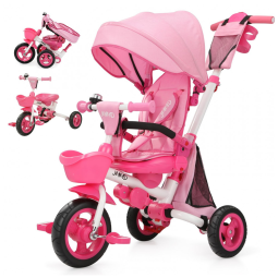 Triciclo Infantil Dobrável 7 em 1 com Alça Ajustável, Arnês de Segurança, Freios de Roda, Capota Removível e Armazenamento, JMMD, Rosa