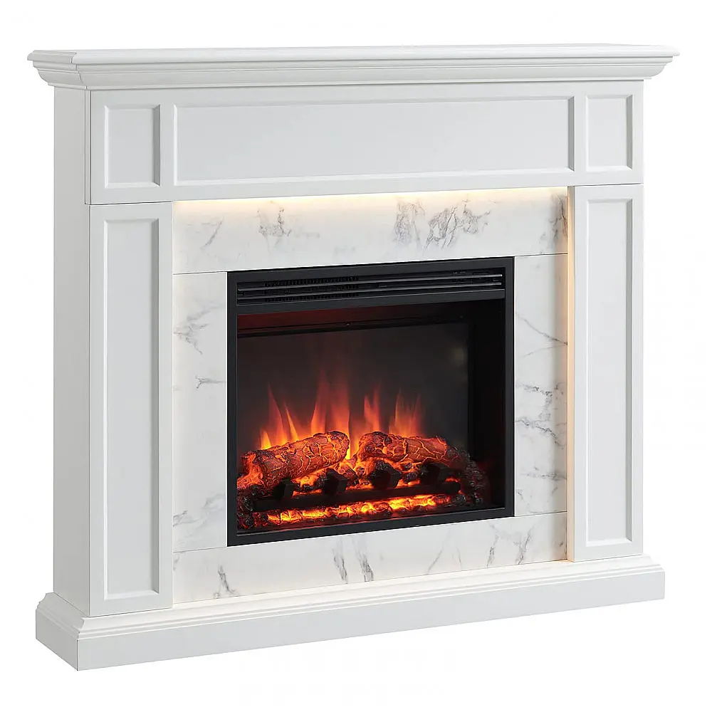 Lareira Elétrica Legend Flame 122x105cm 1500W Mármore Branco Móvel 110V