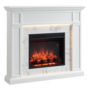 Lareira Elétrica de Embutir A48x58L cm com Controle Remoto, Entorno em Mármore Branco e Temporizador, 110V, Legend Flame