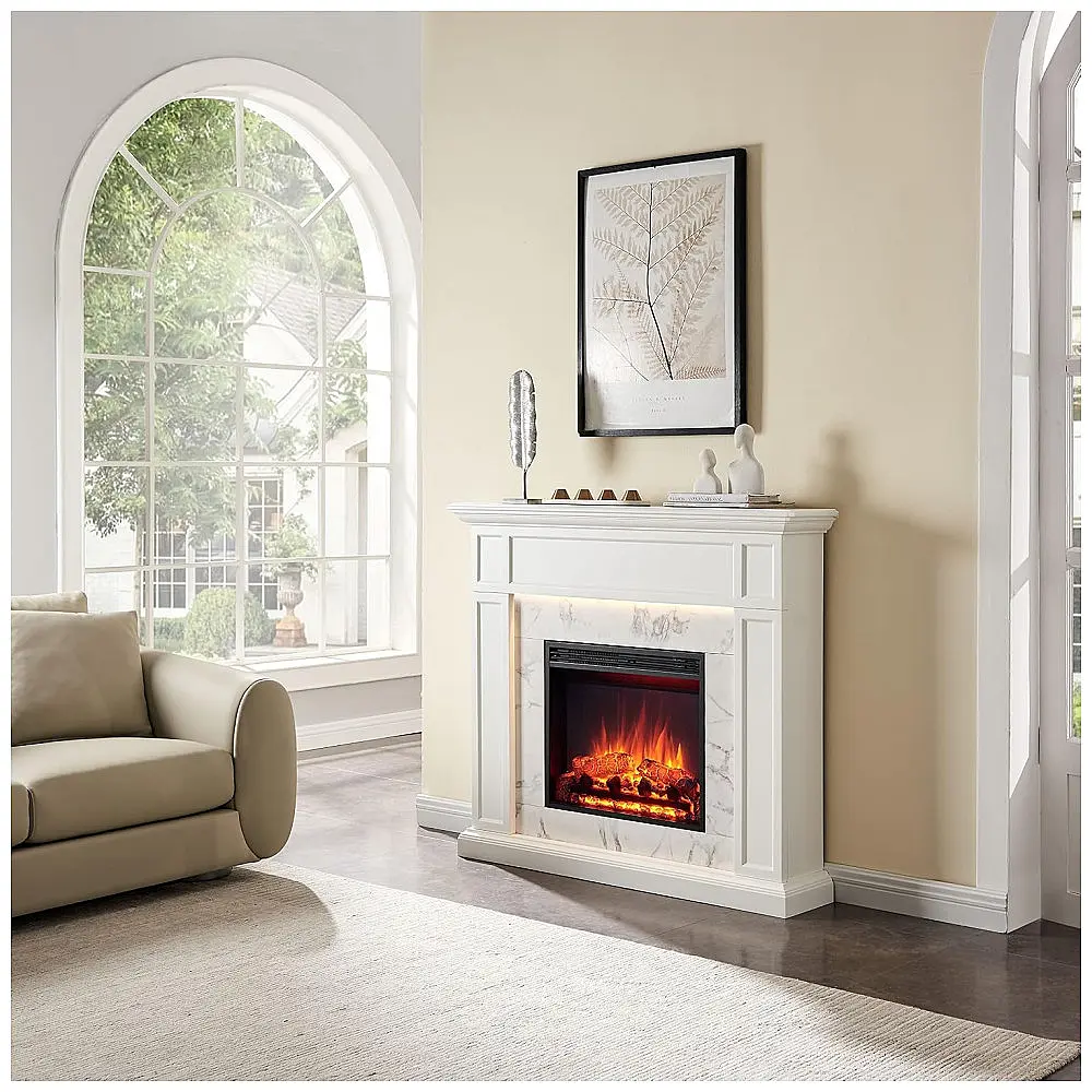 Lareira Elétrica Legend Flame 122x105cm 1500W Mármore Branco Móvel 110V — foto 2