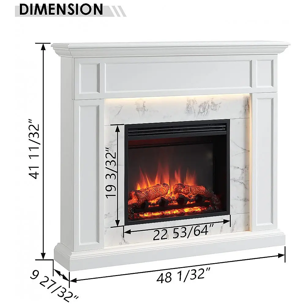Lareira Elétrica Legend Flame 122x105cm 1500W Mármore Branco Móvel 110V — foto 3