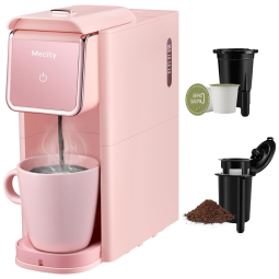 Máquina de Café Compatível com Cápsula K Cup, Café moído ou Chá a Granel, 110V 1000W, Mecity, Rosa