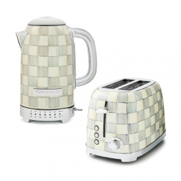 Conjunto chaleira elétrica e torradeira 2 fatias MacKenzie-Childs Sterling Check cinza e branca inox 110V