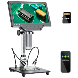 Microscópio Digital Ampliação 1200X com Tela de 12 MP com Luz Compatível com Windows Mac, 240V, Elikliv EDM201 SE, Cinza