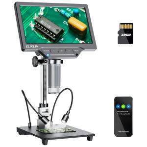 Microscópio Digital Ampliação 1200X com Tela de 12 MP com Luz Compatível com Windows Mac, 240V, Elikliv EDM201 SE, Cinza