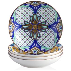 Conjunto de Pratos Fundos Estampados de Porcelana 4 UN, vancasso Jasmin, Azul