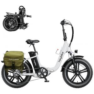 Bicicleta Elétrica Dobrável para Adultos 7 Velocidades até 77km com Bolsa de Transporte e Amortecedor Duplo, 48V 500W, Heybike, Branca
