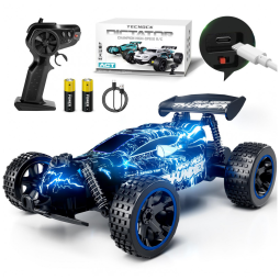 Carrinho de Controle Remoto 2.4 Ghz de Alta Velocidade Escala 1:18 com 2 Baterias Recarregáveis, Tecnock, Azul