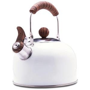 Chaleira 2L com Apito e Cabo ergonômico, Aço Inoxidável, ROCKURWOK, Branco