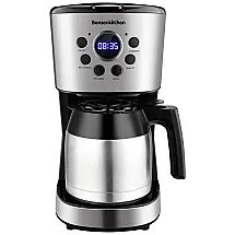 Bonsenkitchen Cafeteira Programável 1.4L com Tela LCD, Aço Inox, 900W, 110V, Prata