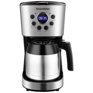 Bonsenkitchen Cafeteira Programável 1.4L com Tela LCD, Aço Inox, 900W, 110V, Prata