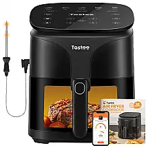Air Fryer 8 em 1, 5.1L com 24 Predefinições de Cozimento, Janela de Visualização, Sonda Inteligente de Sensor Duplo, Cesto Antiaderente