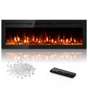 Lareira Elétrica de 152 cm, Embutida ou de Parede, Controle Remoto, Aquecedor 1500/750W (15-37°C), 12 Cores Ajustáveis, Timer