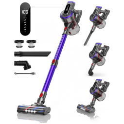 Aspirador de Pó Multifuncional sem Fio com Acessórios, Painel LED e Sucção Potente 33000PA, 110V 400W, BuTure, Roxo