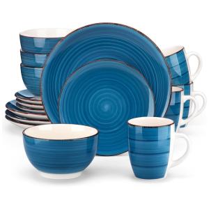 Aparelho de Jantar com 16 Peças Incluindo, Pratos, Bowls e Canecas em Cerâmica, Vancasso Bella, Azul