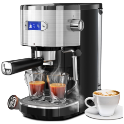 Máquina de Café Expresso Profissional 20 BAR com Vaporizador para Leite 110V, Kismile, Preta