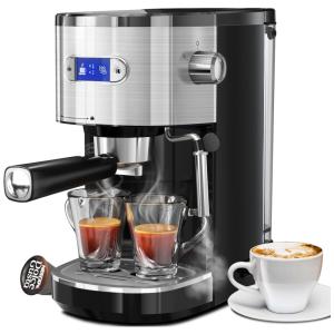 Máquina de Café Expresso Profissional 20 BAR com Vaporizador para Leite 110V, Kismile, Preta