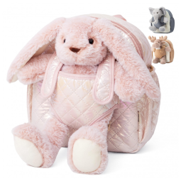 Mochila infantil de pelúcia Moonkie Hug & Go coelho com pelúcia destacável, para crianças de 2 a 4 anos, rosa suave