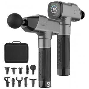Massageador Pistola Elétrico Profissional Sem Fio 10 Acessórios e 30 Velocidades, ORIBOX Gun0001, Cinza
