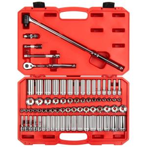 Ferramenta Automotiva Conjunto de Soquete e Catraca de 6 Pontos 74 Peças, TEKTON SKT15311, Vermelho