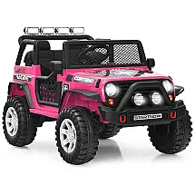 Carro Elétrico Infantil a Bateria 12V com Luzes LED, Buzina. MP3 e Suspensão de Mola, HONEY JOY, Rosa